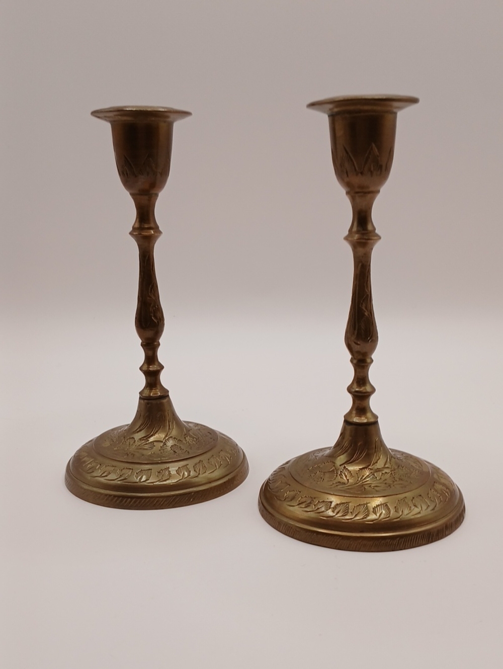 Pair VTG Brass Taper Candle Holders 5"